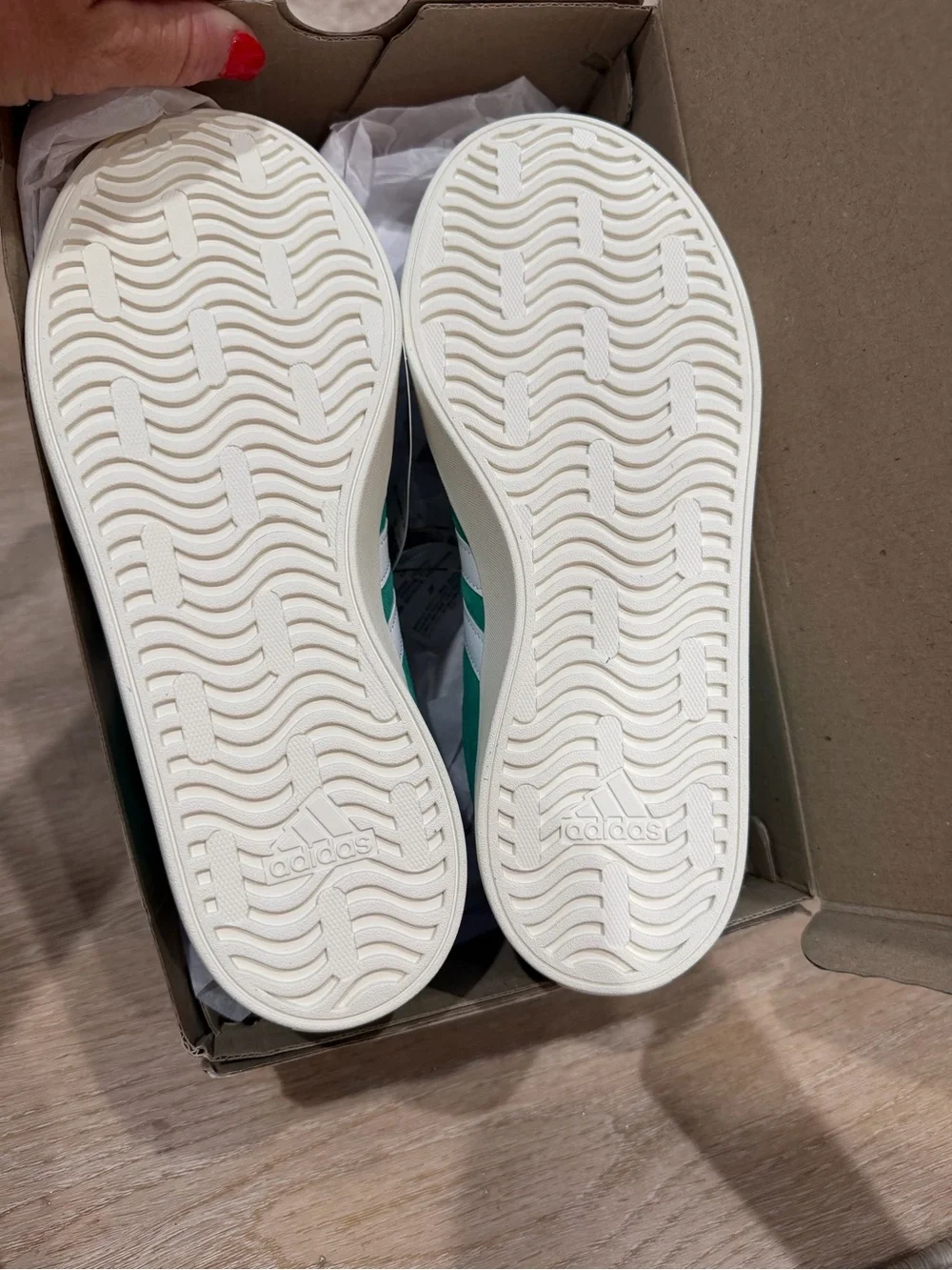 adidas women’s Green Suede Sneakers with White Stripes